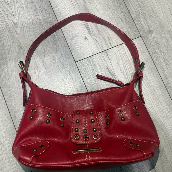 Nine West Handbags - Vintage Y2K  Leather Red studded shoulder Women's Bag with gold accent.